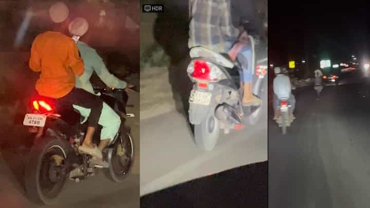 ತುಮಕೂರು: ನಡು ರಸ್ತೆಯಲ್ಲೇ ಯುವಕರ ವೀಲಿಂಗ್ ಹುಚ್ಚಾಟ; ಅಪಾಯಕಾರಿ ದೃಶ್ಯ ಮೊಬೈಲ್ನಲ್ಲಿ ಸೆರೆ ತುಮಕೂರು: ನಡು ರಸ್ತೆಯಲ್ಲೇ ಯುವಕರ ವೀಲಿಂಗ್ ಹುಚ್ಚಾಟ; ಅಪಾಯಕಾರಿ ದೃಶ್ಯ ಮೊಬೈಲ್ನಲ್ಲಿ ಸೆರೆ