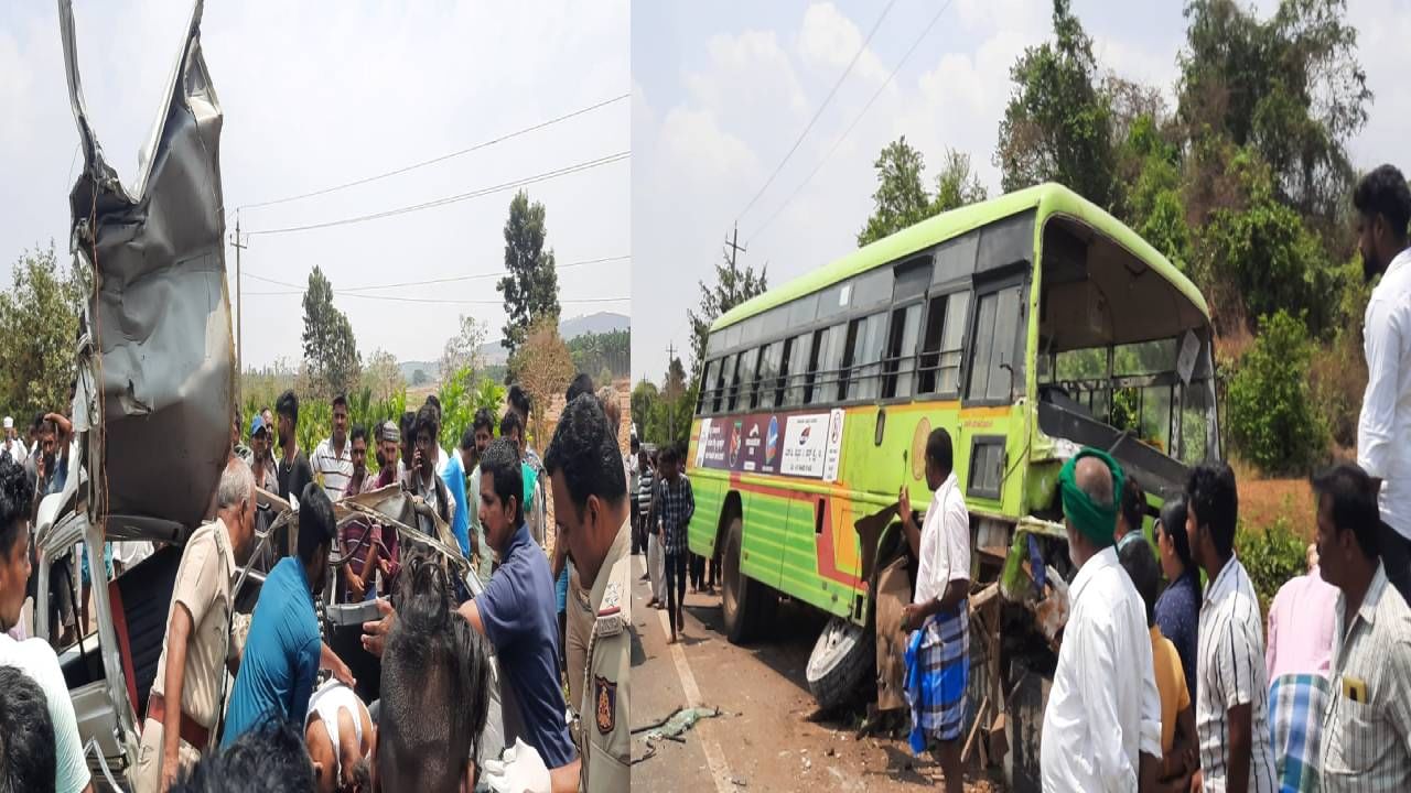 ದಾವಣಗೆರೆ: ಓಮಿನಿ‌ ವ್ಯಾನ್​ಗೆ KSRTC ಬಸ್​ ಡಿಕ್ಕಿ; ಮೂವರು ಸ್ಥಳದಲ್ಲೇ ದುರ್ಮರಣ