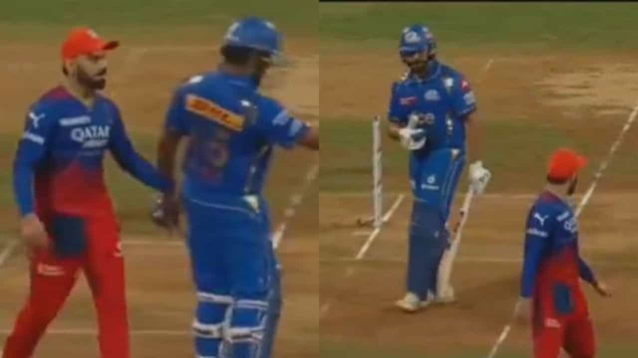 MI vs RCB: ಮೈದಾನದಲ್ಲಿ ಕೀಟಲೆ ಮಾಡಿದ ಕೊಹ್ಲಿಗೆ ರೋಹಿತ್ ಏನು ಮಾಡಿದರು ನೋಡಿ! MI vs RCB: ಮೈದಾನದಲ್ಲಿ ಕೀಟಲೆ ಮಾಡಿದ ಕೊಹ್ಲಿಗೆ ರೋಹಿತ್ ಏನು ಮಾಡಿದರು ನೋಡಿ!