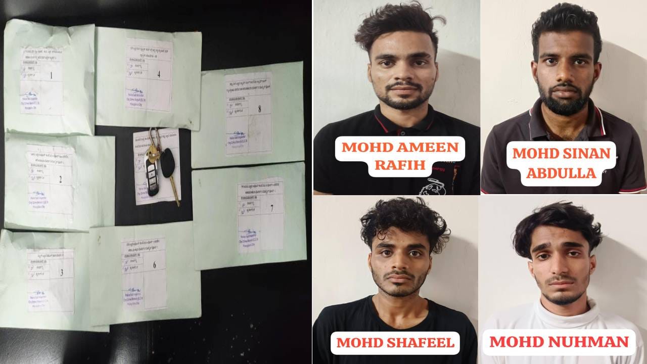 ಮಂಗಳೂರು ಸಿಸಿಬಿ ಪೊಲೀಸರ ಕಾರ್ಯಾಚರಣೆ; ಮಾದಕ ವಸ್ತು ಸಾಗಾಟ ಮಾಡ್ತಿದ್ದ ನಾಲ್ವರ ಬಂಧನ ಮಂಗಳೂರು ಸಿಸಿಬಿ ಪೊಲೀಸರ ಕಾರ್ಯಾಚರಣೆ; ಮಾದಕ ವಸ್ತು ಸಾಗಾಟ ಮಾಡ್ತಿದ್ದ ನಾಲ್ವರ ಬಂಧನ