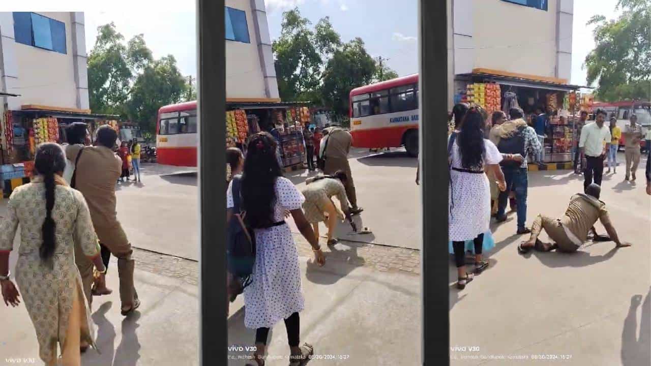 ಬಸ್ ನಿಲ್ದಾಣದಲ್ಲಿ ಕೆಎಸ್ಆರ್ಟಿಸಿ ಬಸ್ ನಿರ್ವಾಹಕ, ಪೇದೆ ನಡುವೆ ಜಂಗಿ ಕುಸ್ತಿ ಬಸ್ ನಿಲ್ದಾಣದಲ್ಲಿ ಕೆಎಸ್ಆರ್ಟಿಸಿ ಬಸ್ ನಿರ್ವಾಹಕ, ಪೇದೆ ನಡುವೆ ಜಂಗಿ ಕುಸ್ತಿ