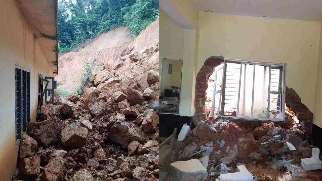 ಕೊಡಗಿನಲ್ಲಿ ಮಳೆ ಅಬ್ಬರಕ್ಕೆ ಶಾಲೆ ಹಿಂಬದಿ ಗುಡ್ಡ ಕುಸಿತ: ರಜೆ ಇದ್ದಿದ್ದರಿಂದ ತಪ್ಪಿದ ಭಾರೀ ಅನಾಹುತ ಕೊಡಗಿನಲ್ಲಿ ಮಳೆ ಅಬ್ಬರಕ್ಕೆ ಶಾಲೆ ಹಿಂಬದಿ ಗುಡ್ಡ ಕುಸಿತ: ರಜೆ ಇದ್ದಿದ್ದರಿಂದ ತಪ್ಪಿದ ಭಾರೀ ಅನಾಹುತ