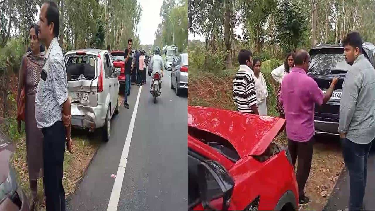 ಮೈಸೂರು ಜಿಲ್ಲೆಯಲ್ಲಿ ಸರಣಿ ಅಪಘಾತ; 6 ಕಾರುಗಳು ಜಖಂ ಮೈಸೂರು ಜಿಲ್ಲೆಯಲ್ಲಿ ಸರಣಿ ಅಪಘಾತ; 6 ಕಾರುಗಳು ಜಖಂ