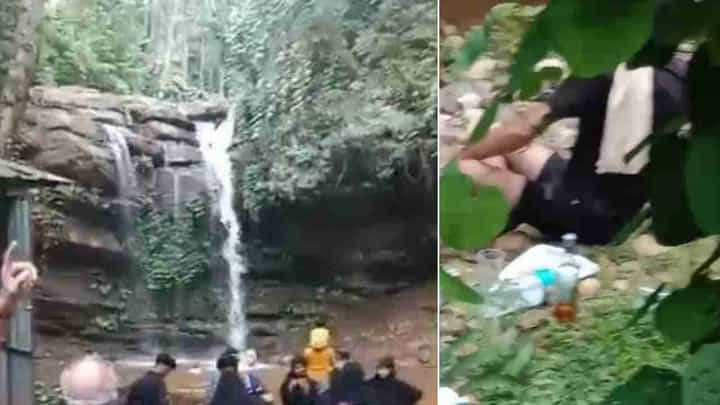 ಪ್ರವಾಸಿ ತಾಣದಲ್ಲಿ ಇದೆಂಥಾ ಅನಾಚಾರ: ಜಲಪಾತದ ಬಳಿ ಪ್ರವಾಸಿಗರ ಎಣ್ಣೆ ಪಾರ್ಟಿ! ಪ್ರವಾಸಿ ತಾಣದಲ್ಲಿ ಇದೆಂಥಾ ಅನಾಚಾರ: ಜಲಪಾತದ ಬಳಿ ಪ್ರವಾಸಿಗರ ಎಣ್ಣೆ ಪಾರ್ಟಿ!