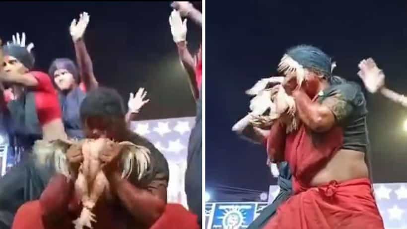 Viral Video: ಜೀವಂತ ಕೋಳಿಯ ತಲೆ ಕಚ್ಚಿ ವಿಕೃತಿ ಮೆರೆಯುತ್ತಾ ನೃತ್ಯ ಮಾಡಿದ ಡ್ಯಾನ್ಸರ್; ವಿಡಿಯೋ ವೈರಲ್