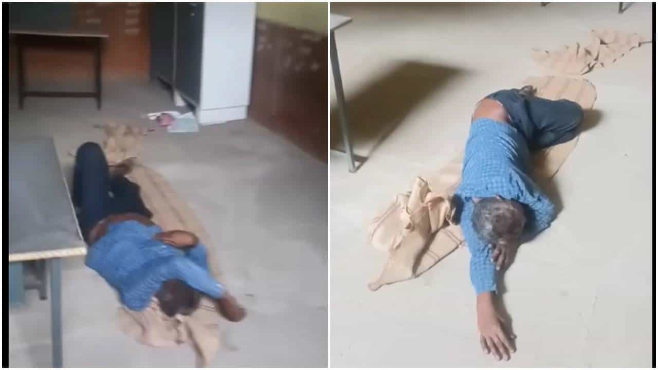 ಮದ್ಯದ ಅಮಲಿನಲ್ಲಿ ಶಾಲೆಗೆ ಬಂದು ಮಕ್ಕಳನ್ನು ಓಡಿಸಿ ನೆಲದ ಮೇಲೆ ಮಲಗಿದ ಮುಖ್ಯೋಪಾಧ್ಯಾಯರು ಮದ್ಯದ ಅಮಲಿನಲ್ಲಿ ಶಾಲೆಗೆ ಬಂದು ಮಕ್ಕಳನ್ನು ಓಡಿಸಿ ನೆಲದ ಮೇಲೆ ಮಲಗಿದ ಮುಖ್ಯೋಪಾಧ್ಯಾಯರು