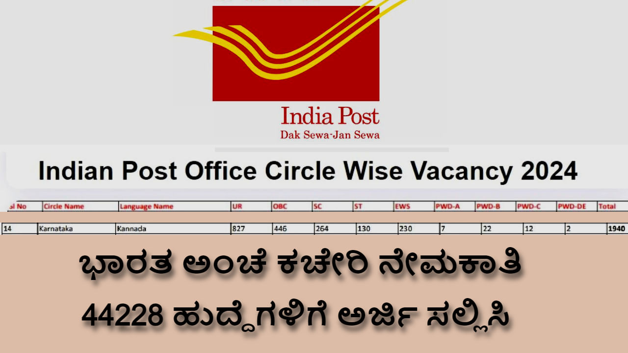 Post Office Recruitment 2024: ಭಾರತ ಅಂಚೆ ಕಚೇರಿ ನೇಮಕಾತಿ 44,228 ಹುದ್ದೆಗಳಿಗೆ ಈಗಲೇ ಅರ್ಜಿ ಸಲ್ಲಿಸಿ Post Office Recruitment 2024: ಭಾರತ ಅಂಚೆ ಕಚೇರಿ ನೇಮಕಾತಿ 44,228 ಹುದ್ದೆಗಳಿಗೆ ಈಗಲೇ ಅರ್ಜಿ ಸಲ್ಲಿಸಿ