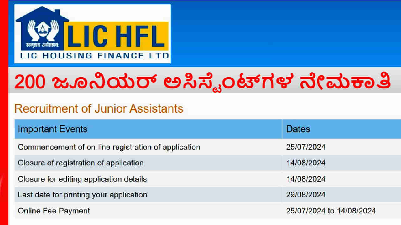 LIC HFL Junior Assistant Recruitment 2024: 200 ಹುದ್ದೆಗಳಿಗೆ ಅರ್ಜಿ ಸಲ್ಲಿಸಿ - ಅರ್ಹತೆ, ಸಂಬಳ ವಿವರ ಇಲ್ಲಿದೆ