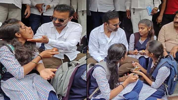ಶಾಲಾ ಮಕ್ಕಳೊಂದಿಗೆ ಮೆಟ್ಟಿಲ ಮೇಲೆ ಕುಳಿತೇ ಉಪಹಾರ ಸೇವಿಸಿದ ಸಂತೋಷ ಲಾಡ್ ಶಾಲಾ ಮಕ್ಕಳೊಂದಿಗೆ ಮೆಟ್ಟಿಲ ಮೇಲೆ ಕುಳಿತೇ ಉಪಹಾರ ಸೇವಿಸಿದ ಸಂತೋಷ ಲಾಡ್