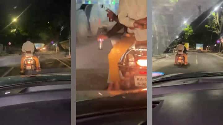 ಎಣ್ಣೆ ಹೊಡೆಯುತ್ತಾ ತ್ರಿಬಲ್ ರೈಡಿಂಗ್: ಬೆಂಗಳೂರಿನಲ್ಲಿ ಯುವಕರ ಜಾಲಿ ರೈಡ್ ಎಣ್ಣೆ ಹೊಡೆಯುತ್ತಾ ತ್ರಿಬಲ್ ರೈಡಿಂಗ್: ಬೆಂಗಳೂರಿನಲ್ಲಿ ಯುವಕರ ಜಾಲಿ ರೈಡ್ 