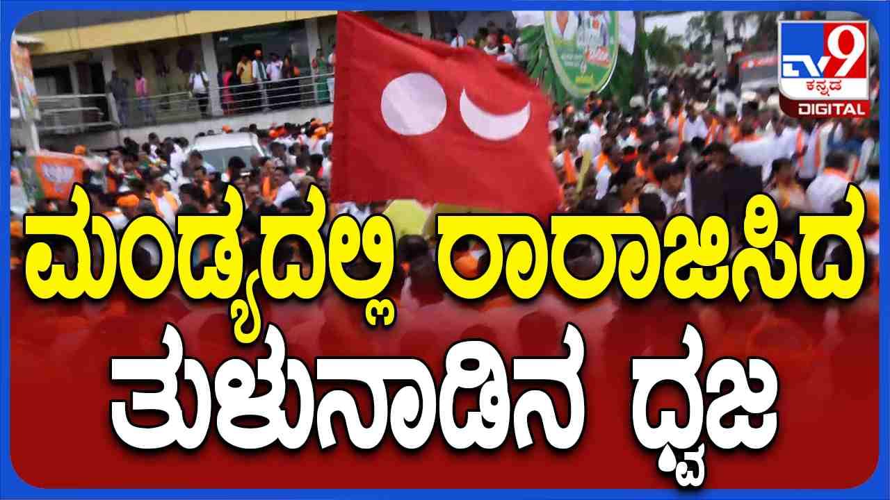 ಮಂಡ್ಯ: BJP-JDS ಬಾವುಟದ ಜೊತೆ ಸೂರ್ಯ-ಚಂದ್ರ ಇರುವ ತುಳುನಾಡಿನ ಧ್ವಜ ಹಾರಾಟ