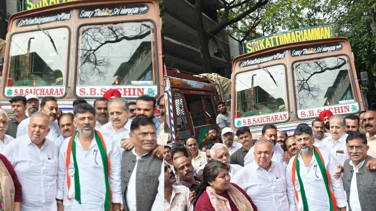 ವಯನಾಡು ಸಂತ್ರಸ್ತರಿಗೆ 8 ಟ್ರಕ್ಗಳಲ್ಲಿ ಅಗತ್ಯ ವಸ್ತುಗಳ ರವಾನೆ: ಡಿಕೆ ಶಿವಕುಮಾರ್, ರಾಮಲಿಂಗಾರೆಡ್ಡಿ ಚಾಲನೆ ವಯನಾಡು ಸಂತ್ರಸ್ತರಿಗೆ 8 ಟ್ರಕ್ಗಳಲ್ಲಿ ಅಗತ್ಯ ವಸ್ತುಗಳ ರವಾನೆ: ಡಿಕೆ ಶಿವಕುಮಾರ್, ರಾಮಲಿಂಗಾರೆಡ್ಡಿ ಚಾಲನೆ