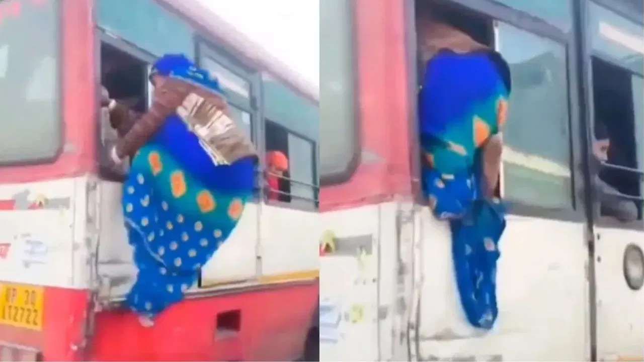 Video Viral: ಬಸ್​​ ಹತ್ತಲು ಬಿಡಲಿಲ್ಲ ಎಂಬ ಕಾರಣಕ್ಕೆ ಕಿಟಕಿ ಮೂಲಕ ಹತ್ತಿದ ಮಹಿಳೆ