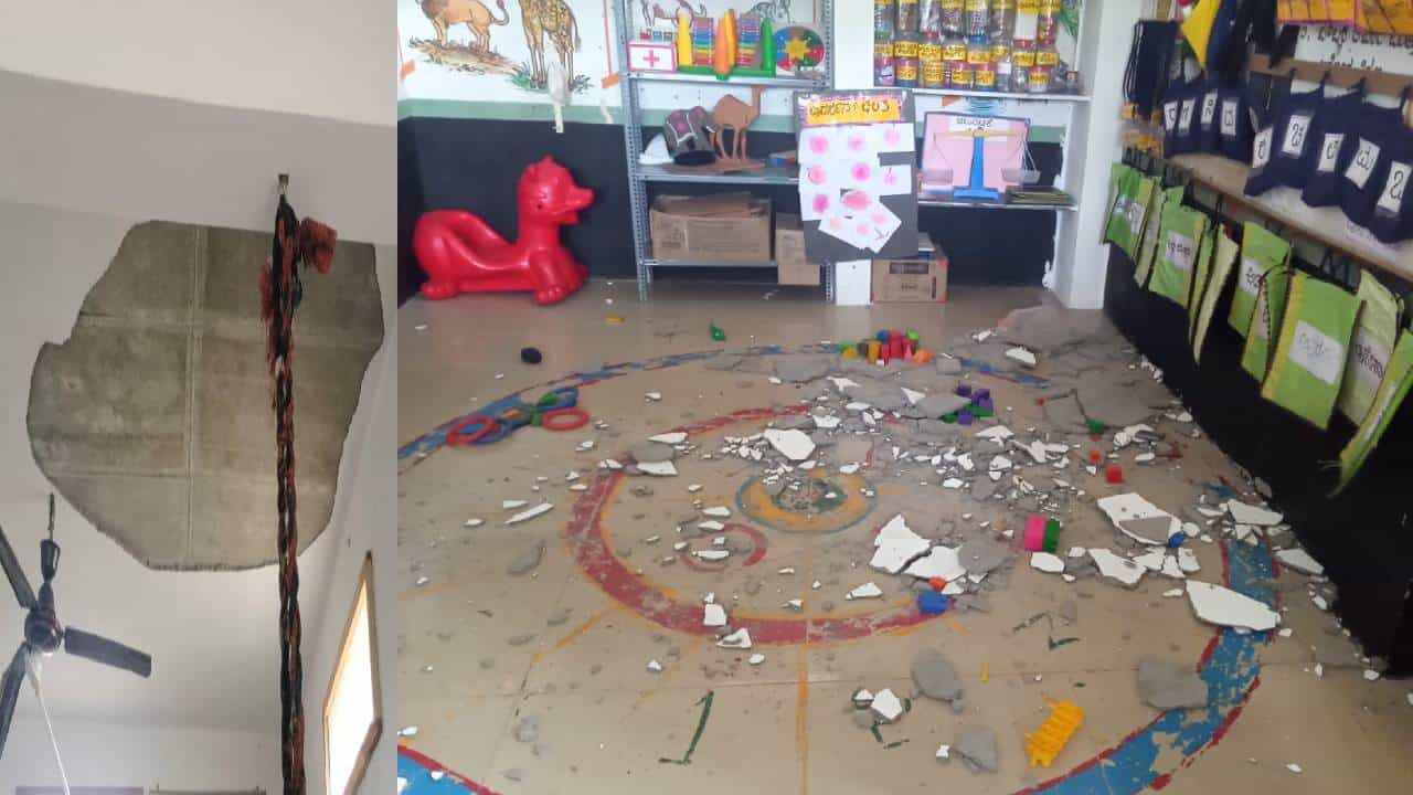 ಕೊಪ್ಪಳ: ಅಂಗನವಾಡಿ ಮೇಲ್ಚಾವಣಿ ಕಾಂಕ್ರಿಟ್ ಬಿದ್ದು 4 ಮಕ್ಕಳಿಗೆ ಗಾಯ ಕೊಪ್ಪಳ: ಅಂಗನವಾಡಿ ಮೇಲ್ಚಾವಣಿ ಕಾಂಕ್ರಿಟ್ ಬಿದ್ದು 4 ಮಕ್ಕಳಿಗೆ ಗಾಯ