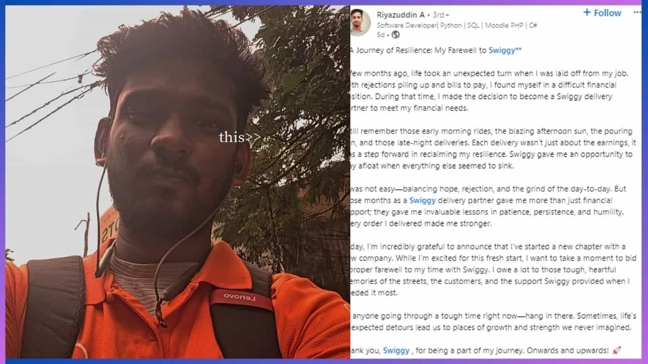 Viral: ಸ್ವಿಗ್ಗಿ ಡೆಲಿವರಿ ಬಾಯ್ ಆಗಿ ಕೆಲಸ ಮಾಡಿದ ಇಂಜಿನಿಯರ್, ಕೆಲಸ ಸಿಕ್ಕ ಖುಷಿಯಲ್ಲಿ ಟೆಕ್ಕಿ ಹೇಳಿದ್ದೇನು? Viral: ಸ್ವಿಗ್ಗಿ ಡೆಲಿವರಿ ಬಾಯ್ ಆಗಿ ಕೆಲಸ ಮಾಡಿದ ಇಂಜಿನಿಯರ್, ಕೆಲಸ ಸಿಕ್ಕ ಖುಷಿಯಲ್ಲಿ ಟೆಕ್ಕಿ ಹೇಳಿದ್ದೇನು?