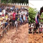 Desi wrestlers perform in the arena of Kotenadu Chitradurga