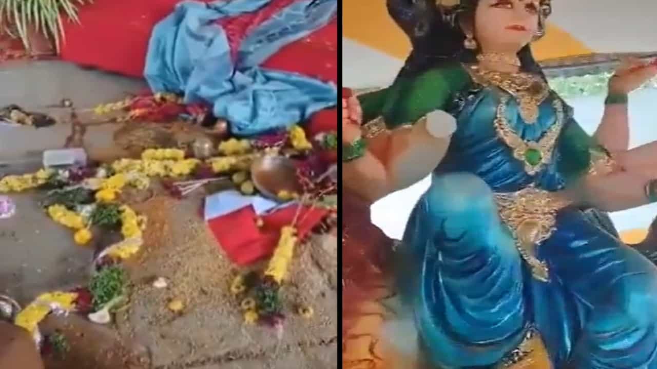 ಹೈದರಾಬಾದ್ನಲ್ಲಿ ದುರ್ಗಾ ದೇವಿಯ ವಿಗ್ರಹಕ್ಕೆ ಭಾಗಶಃ ಹಾನಿ; ಪ್ರತಿಭಟನೆ ಹೈದರಾಬಾದ್ನಲ್ಲಿ ದುರ್ಗಾ ದೇವಿಯ ವಿಗ್ರಹಕ್ಕೆ ಭಾಗಶಃ ಹಾನಿ; ಪ್ರತಿಭಟನೆ