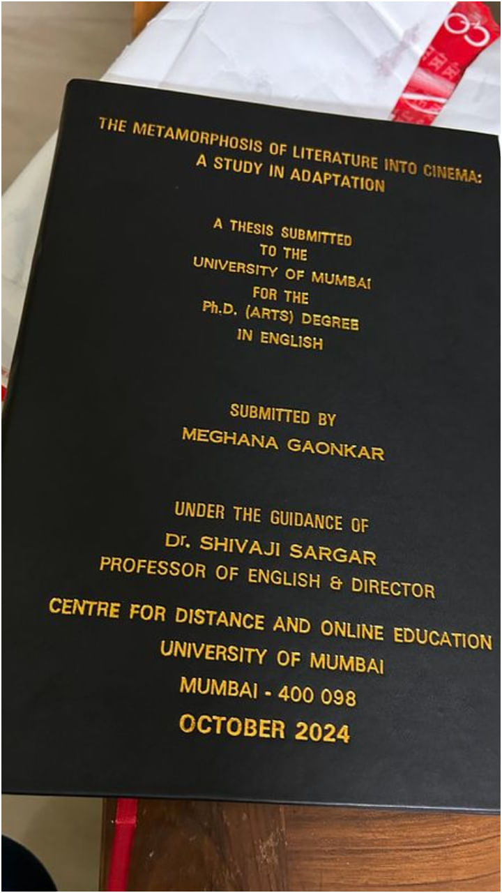 ಪಿಹೆಚ್​ಡಿ ಪ್ರಬಂಧ ಸಲ್ಲಿಕೆ ಮಾಡಿದ ನಟಿ ಮೇಘನಾ ಗಾಂವ್ಕರ್.