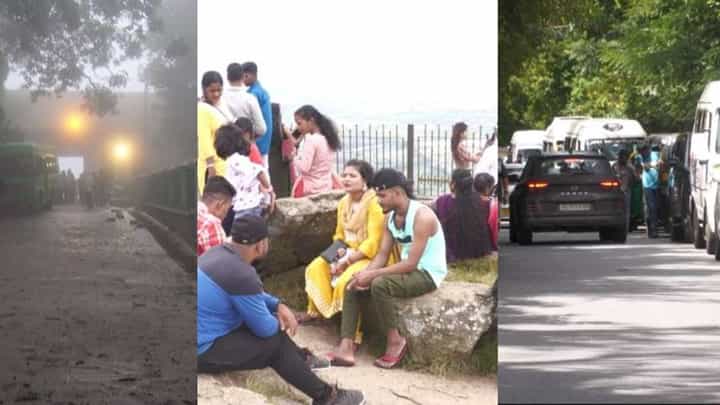 ವೀಕೆಂಡ್ ಹಿನ್ನೆಲೆ ನಂದಿಗಿರಿಧಾಮಕ್ಕೆ ಹರಿದು ಬಂದ ಜನ ಸಾಗರ: ನಡುರಸ್ತೆಯಲ್ಲೇ ನಿಂತ ವಾಹನಗಳು ವೀಕೆಂಡ್ ಹಿನ್ನೆಲೆ ನಂದಿಗಿರಿಧಾಮಕ್ಕೆ ಹರಿದು ಬಂದ ಜನ ಸಾಗರ: ನಡುರಸ್ತೆಯಲ್ಲೇ ನಿಂತ ವಾಹನಗಳು