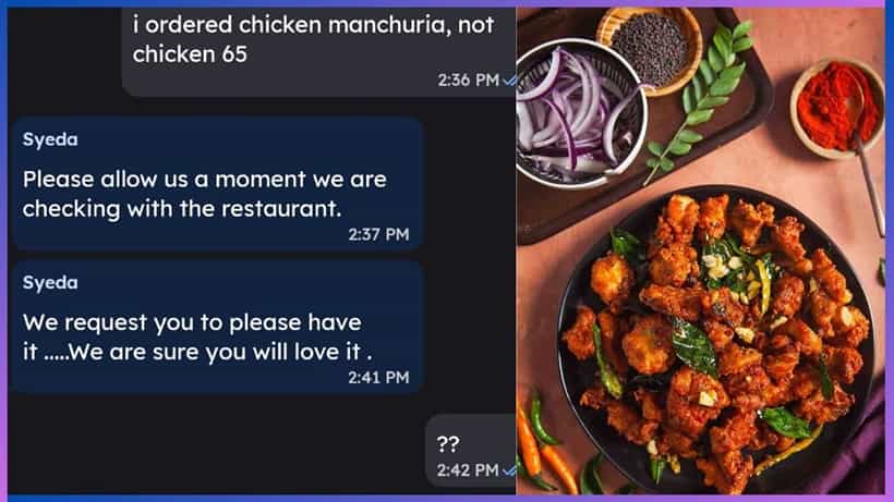 Viral Post: ಚಿಕನ್ ಮಂಚೂರಿಯನ್ ಬದಲು ಗ್ರಾಹರಿಗೆ ಚಿಕನ್ 65 ಕೊಟ್ಟು ಪ್ಲೀಸ್ ಇದನ್ನೇ ತಿನ್ನಿ ಎಂದ ಝೊಮ್ಯಾಟೊ