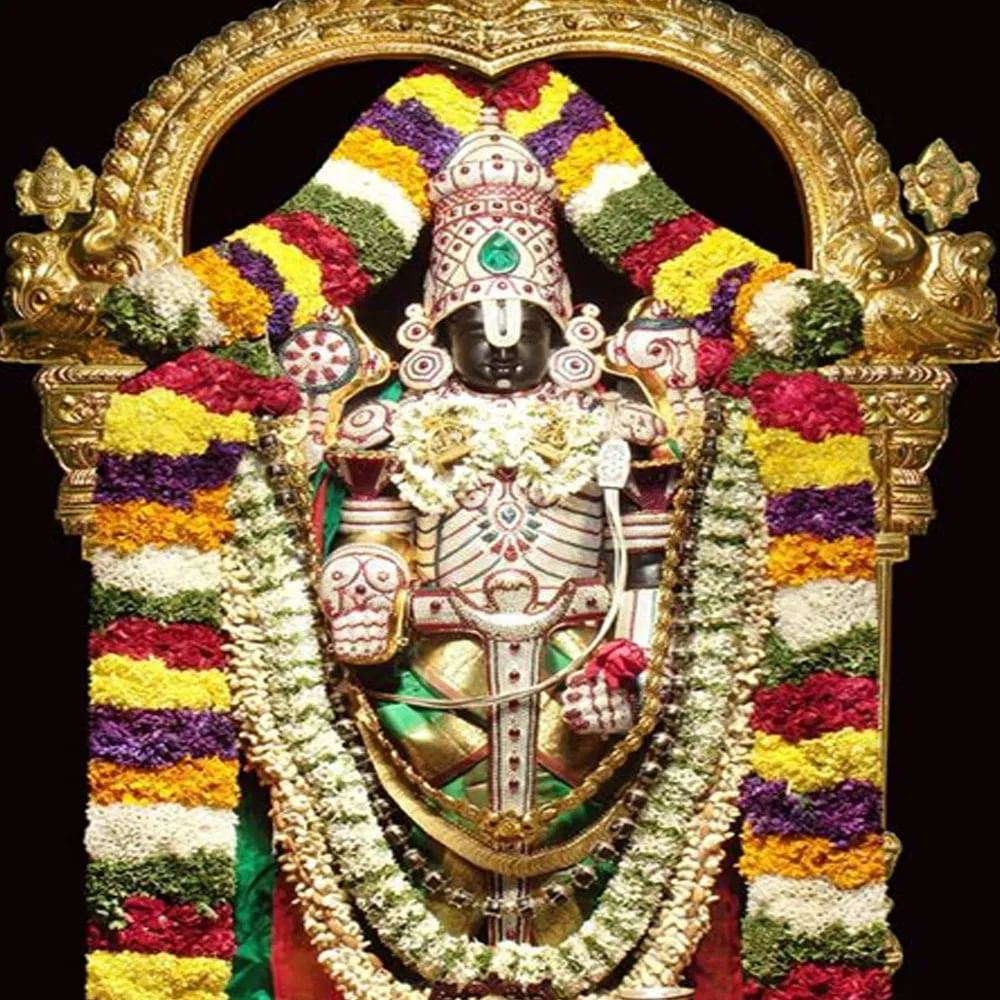 
Garlands and flower decorations of Lord Venkateswara: ತಿರುಪತಿ ತಿಮ್ಮಪ್ಪ ಕೇವಲ ಅಭಿಷೇಕ, ನೈವೇದ್ಯ ಪ್ರೇಮಿಯಲ್ಲ; ಅಲಂಕಾರ ಪ್ರಿಯನೂ ಹೌದು. ಕೋಟ್ಯಾದಿಮಂದಿ ಭಕ್ತರ ಆರಾಧ್ಯದೈವ ಶ್ರೀ ವೇಂಕಟೇಶ್ವರನನ್ನು ಹೀಗೆ ಅಲಂಕರಿಸಲ್ಪಡುವುದು ಲಕ್ಷಾಂತರ ಭಕ್ತರನ್ನು ಮಂತ್ರಮುಗ್ಧರಾಗಿಸುತ್ತದೆ. ಚಿನ್ನದ ಆಭರಣಗಳು, ವಜ್ರ ವೈಢೂರ್ಯದಿಂದ ಅಲಂಕೃತವಾಗಿರುವ ತಿರುಪತಿ ತಿಮ್ಮಪ್ಪನನ್ನು ನೋಡುವುದೇ ಆತನ ಅಖಂಡ ಭಕ್ತರ ಕಣ್ಣಿಗೆ ಹಬ್ಬವನ್ನುಂಟುಮಾಡುತ್ತದೆ. ಇನ್ನು ಹೂ ಮಾಲೆ, ಹೂ ದಂಡಗಳು ತಿಮ್ಮಪ್ಪನಿಗೆ ವಿಶೇಷ ಸ್ಥಾನವನ್ನು ನೀಡುತ್ತದೆ. ಕಲಿಯುಗದ ಪ್ರತ್ಯಕ್ಷ ದೈವ ಇಡೀ ಬ್ರಹ್ಮಾಂಡದ ನಾಯಕ ಶ್ರೀ ವೇಂಕಟೇಶ್ವಸ್ವಾಮಿ ಹೂವಿನ ಪ್ರೇಮಿಯ ರೂಪದಲ್ಲಿ ಭಕ್ತರ ಎದುರು  ತನ್ನನ್ನು ಪ್ರಕಟಿಸಗೊಳಿಸುತ್ತಾನೆ. 