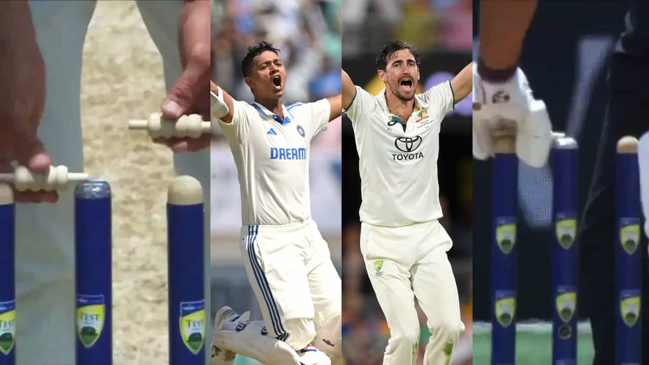 ಮಿಚೆಲ್ ಸ್ಟಾರ್ಕ್ - ಯಶಸ್ವಿ ಜೈಸ್ವಾಲ್ ನಡುವೆ ಬೇಲ್ಸ್ ಬದಲಾಟ ಮಿಚೆಲ್ ಸ್ಟಾರ್ಕ್ - ಯಶಸ್ವಿ ಜೈಸ್ವಾಲ್ ನಡುವೆ ಬೇಲ್ಸ್ ಬದಲಾಟ