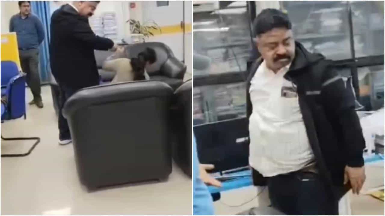 ಬ್ಯಾಂಕ್​​ನೊಳಗೆ ಬಂದು ಮಹಿಳಾ ಮ್ಯಾನೇಜರ್​ನ ಫೋನ್​ ಒಡೆದು ಬೆದರಿಕೆ ಹಾಕಿದ ವ್ಯಕ್ತಿ; ವಿಡಿಯೋ ವೈರಲ್​