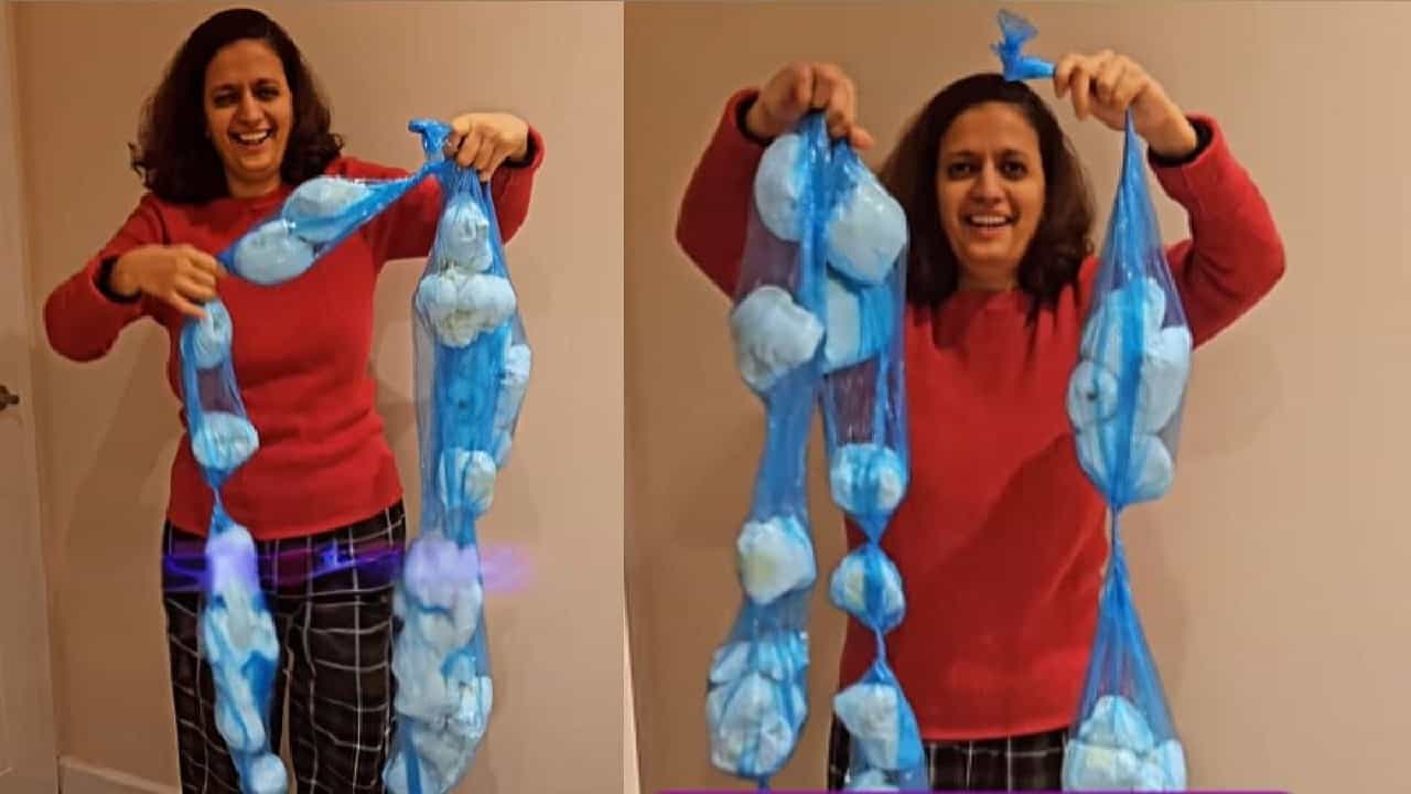 ಡೈಪರ್ ಮಾಲೆ ಹಿಡಿದ ಮಹಿಳೆಯ ವಿಡಿಯೋ ವೈರಲ್