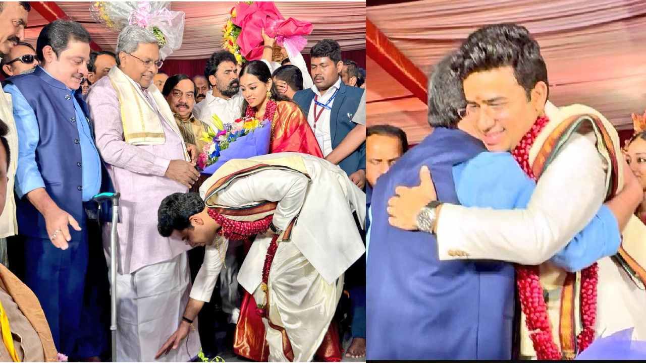 ಶುಭಾಶಯ ತಿಳಿಸಲು ಬಂದ ಸಿದ್ದರಾಮಯ್ಯ ಕಾಲಿಗೆ ನಮಸ್ಕರಿಸಿದ ತೇಜಸ್ವಿ ಸೂರ್ಯ ದಂಪತಿ