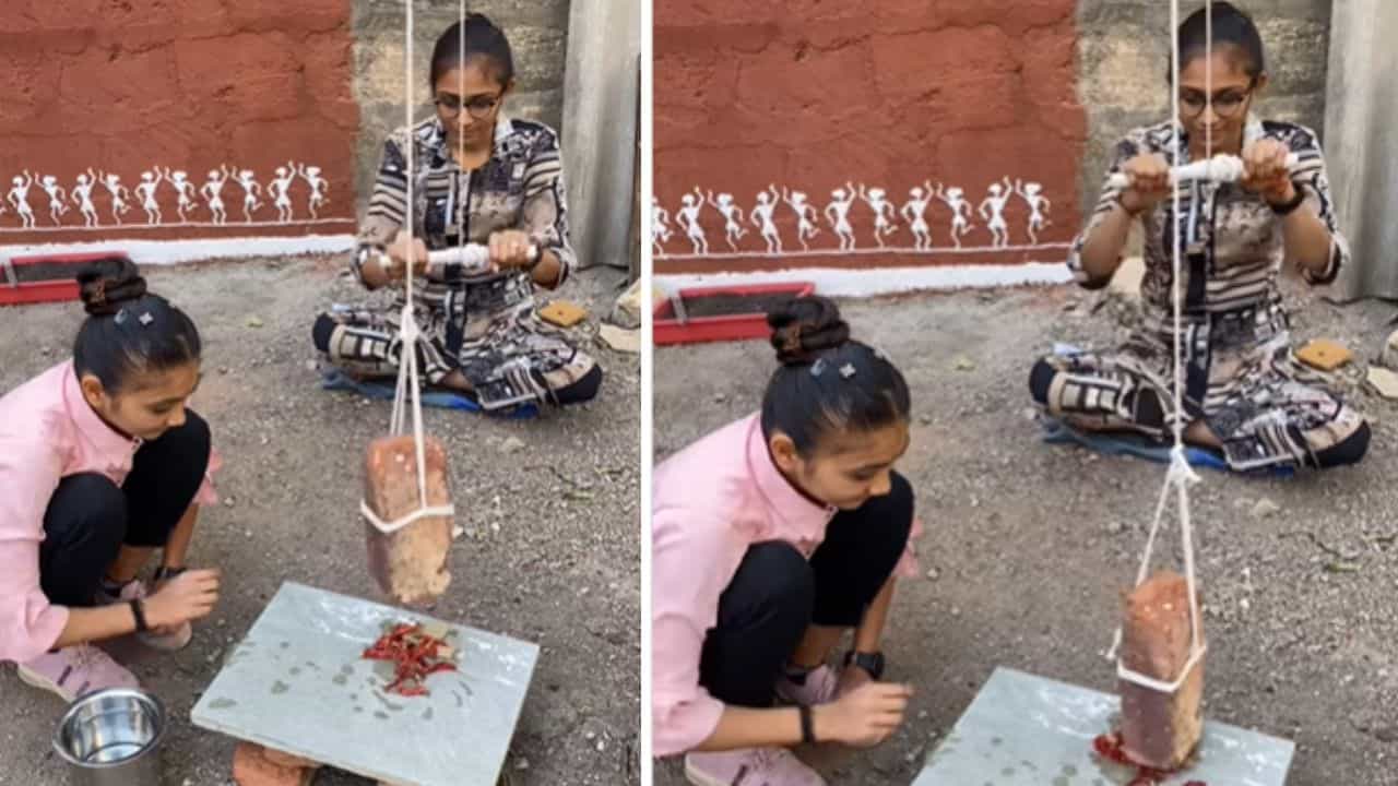 ಮಿಕ್ಸಿ ಬೇಕಿಲ್ಲ, ಒಣ ಕೆಂಪು ಮೆಣಸಿನಕಾಯಿ ಹೀಗೂ ಪುಡಿ ಮಾಡಬಹುದು, ವಿಡಿಯೋ ವೈರಲ್