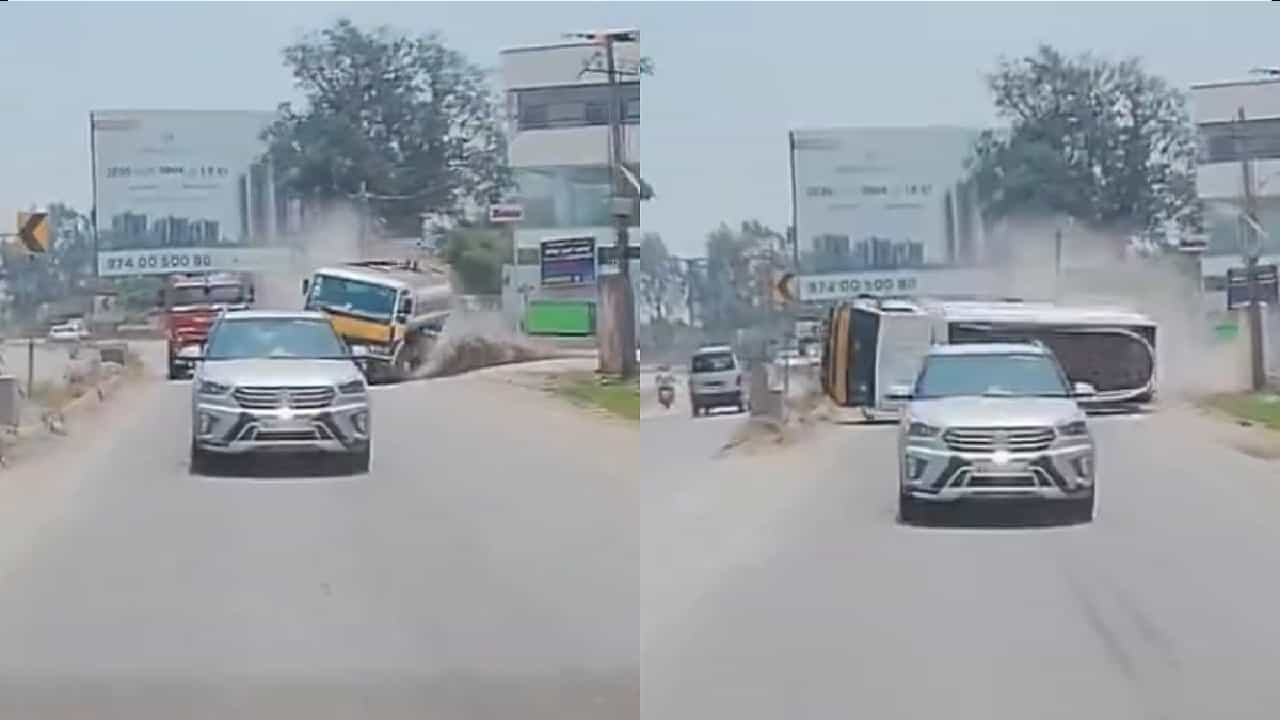 ಬೆಂಗಳೂರು ಹೈವೇಯಲ್ಲಿ ವೇಗವಾಗಿ ಬಂದು 3 ಬಾರಿ ಪಲ್ಟಿಯಾದ ನೀರಿನ ಟ್ಯಾಂಕರ್; ವಿಡಿಯೋ ವೈರಲ್ ಬೆಂಗಳೂರು ಹೈವೇಯಲ್ಲಿ ವೇಗವಾಗಿ ಬಂದು 3 ಬಾರಿ ಪಲ್ಟಿಯಾದ ನೀರಿನ ಟ್ಯಾಂಕರ್; ವಿಡಿಯೋ ವೈರಲ್