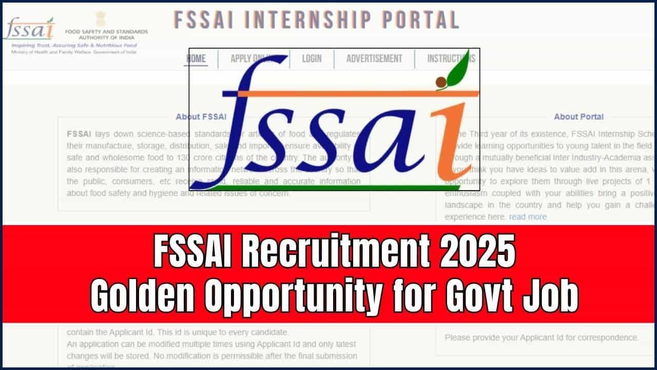 FSSAI Recruitment 2025: ಭಾರತೀಯ ಆಹಾರ ಸುರಕ್ಷತೆ ಮತ್ತು ಗುಣಮಟ್ಟ ಪ್ರಾಧಿಕಾರದಲ್ಲಿ ಹಲವು ಹುದ್ದೆಗಳಿಗೆ ನೇಮಕಾತಿ; ಅರ್ಜಿ ಸಲ್ಲಿಸುವುದು ಹೇಗೆ? FSSAI Recruitment 2025: ಭಾರತೀಯ ಆಹಾರ ಸುರಕ್ಷತೆ ಮತ್ತು ಗುಣಮಟ್ಟ ಪ್ರಾಧಿಕಾರದಲ್ಲಿ ಹಲವು ಹುದ್ದೆಗಳಿಗೆ ನೇಮಕಾತಿ; ಅರ್ಜಿ ಸಲ್ಲಿಸುವುದು ಹೇಗೆ?