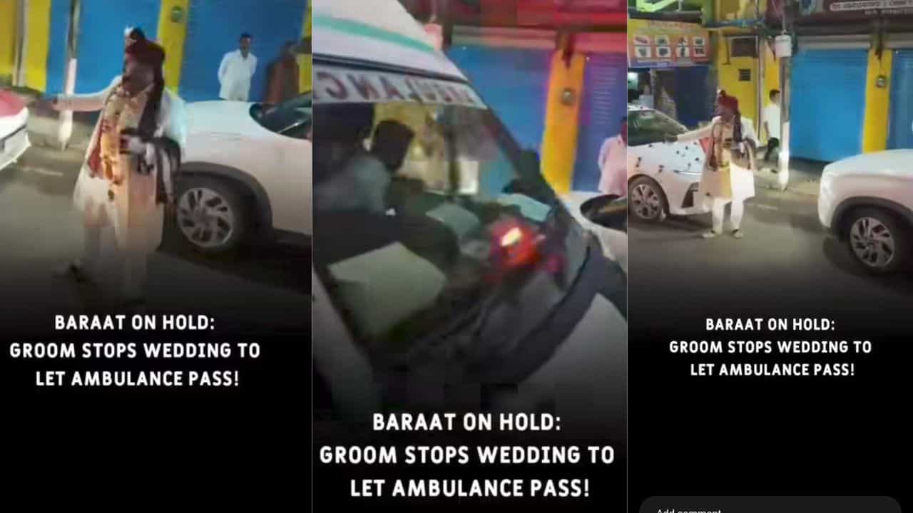 Viral : ಮದುವೆ ಮೆರವಣಿಗೆ ನಿಲ್ಲಿಸಿ, ಟ್ರಾಫಿಕ್ ಕ್ಲಿಯರ್ ಮಾಡಿ ಆ್ಯಂಬುಲೆನ್ಸ್  ಹೋಗಲು ದಾರಿ ಮಾಡಿಕೊಟ್ಟ ಮದುಮಗ