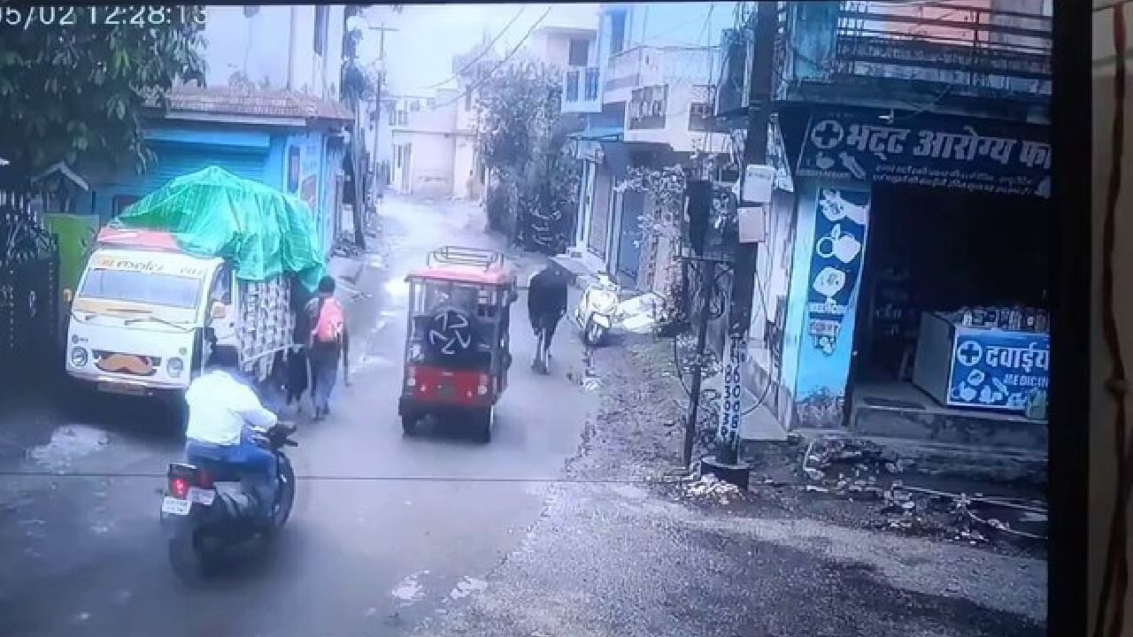 ರಸ್ತೆಯಲ್ಲಿ ನಿಲ್ಲಿಸಿದ್ದ ಸ್ಕೂಟಿಯನ್ನೇ ತಳ್ಳಿಕೊಂಡು ಹೋದ ಗೂಳಿ!