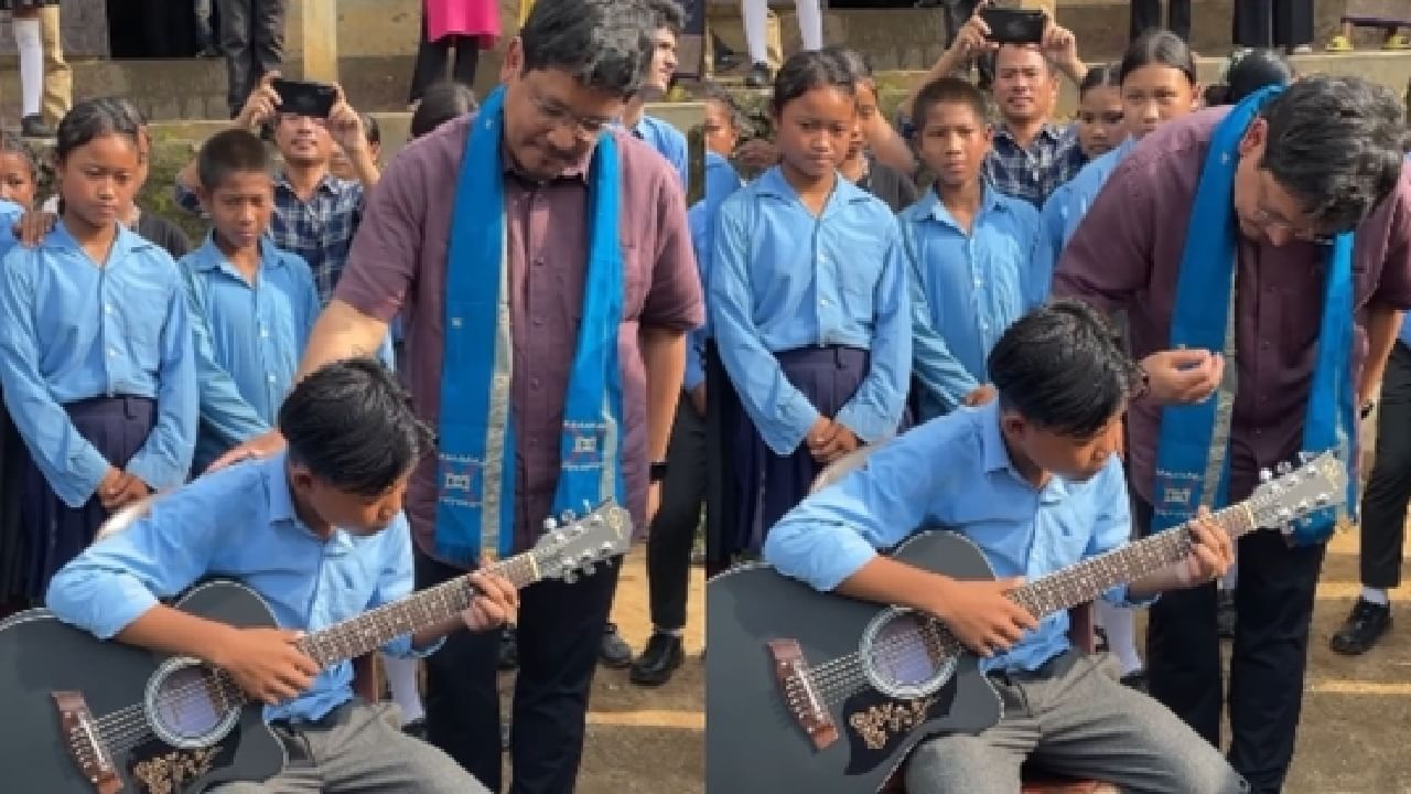 ವಿದ್ಯಾರ್ಥಿಗೆ ಗಿಟಾರ್ ನುಡಿಸಲು ಕಲಿಸಿದ ಮೇಘಾಲಯ ಸಿಎಂ; ಸರಳತನಕ್ಕೆ ಭಾರೀ ಮೆಚ್ಚುಗೆ