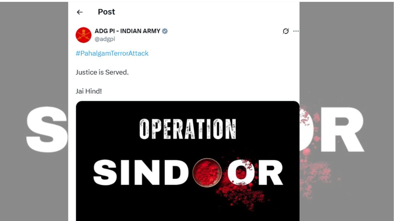 ಜೈ ಹಿಂದ್, ಜಸ್ಟೀಸ್ ಸರ್ವ್ಡ್: ಆಪರೇಷನ್ ಸಿಂಧೂರ್ ಬೆನ್ನಲ್ಲೇ ಭಾರತೀಯ ಸೇನೆ ಪೋಸ್ಟ್