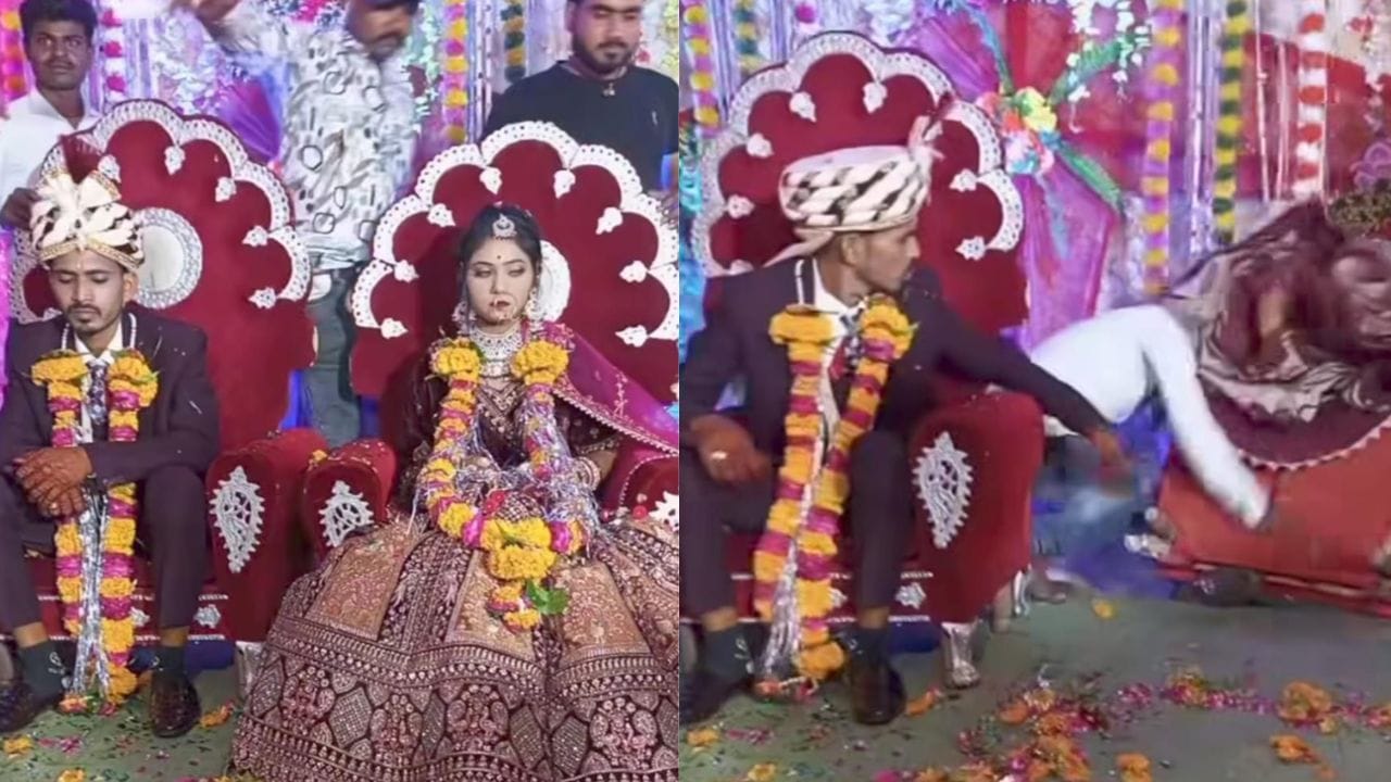 ನೋಡ ನೋಡುತ್ತಿದ್ದಂತೆ ಕುರ್ಚಿ ಸಮೇತ ವೇದಿಕೆಯಿಂದ ಕೆಳಗೆ ಬಿದ್ದ ವಧು, ವರನ ರಿಯಾಕ್ಷನ್ ನೋಡಿ ನೋಡ ನೋಡುತ್ತಿದ್ದಂತೆ ಕುರ್ಚಿ ಸಮೇತ ವೇದಿಕೆಯಿಂದ ಕೆಳಗೆ ಬಿದ್ದ ವಧು, ವರನ ರಿಯಾಕ್ಷನ್ ನೋಡಿ