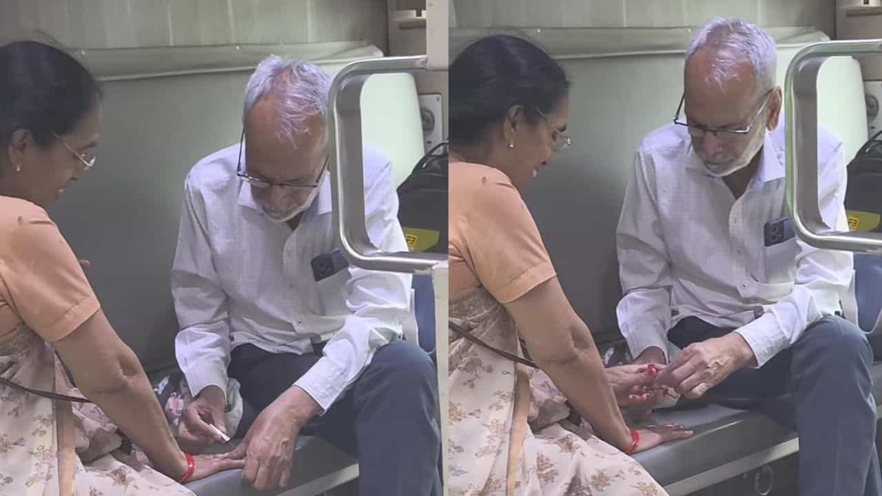 ದೇಹಕ್ಕೆ ಮಾತ್ರ ವಯಸ್ಸು, ನಮ್ಮ ಪ್ರೀತಿ, ಕಾಳಜಿಗಳಲ್ಲ, ಮಡದಿಗೆ ನೈಲ್ ಪಾಲಿಶ್ ಹಚ್ಚಿದ ವೃದ್ಧ