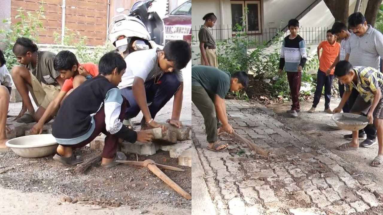 ರಜೆ ದಿನ ಸಮಾಜ ಸೇವೆಗೆ ಮೀಸಲಿಟ್ಟ ವಿದ್ಯಾರ್ಥಿಗಳು: ಸ್ವಂತ ಹಣದಲ್ಲಿ ರಸ್ತೆ ದುರಸ್ಥಿ, ರಾಜಕಾರಣಿಗಳಿಗೆ ಮಾದರಿ