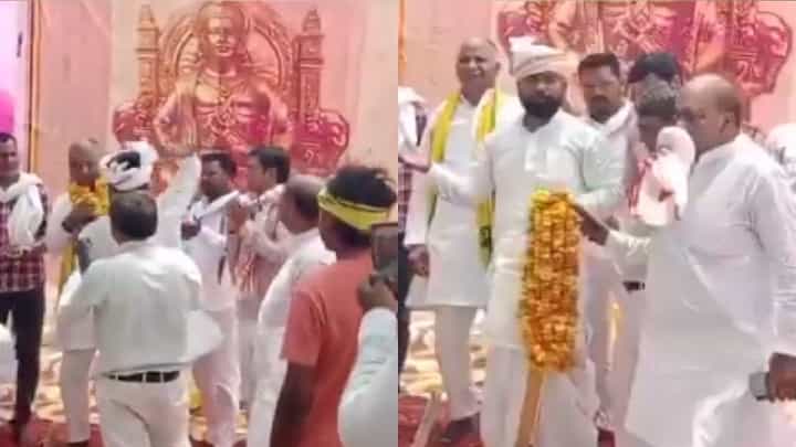 ಉತ್ತರ ಪ್ರದೇಶದಲ್ಲಿ ತಮ್ಮ ಪಕ್ಷದ ಅಧ್ಯಕ್ಷರಿಗೆ ಮಾಲೆ ಹಾಕಿ, ಕಪಾಳಕ್ಕೆ ಬಾರಿಸಿದ ನಾಯಕ ಉತ್ತರ ಪ್ರದೇಶದಲ್ಲಿ ತಮ್ಮ ಪಕ್ಷದ ಅಧ್ಯಕ್ಷರಿಗೆ ಮಾಲೆ ಹಾಕಿ, ಕಪಾಳಕ್ಕೆ ಬಾರಿಸಿದ ನಾಯಕ
