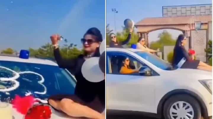 Video: ಪೊಲೀಸ್ ವಾಹನದ ಬಾನೆಟ್ ಮೇಲೆ ಬರ್ತ್ ಡೇ ಕೇಕ್ ಕತ್ತರಿಸಿದ ಪೊಲೀಸ್ ಅಧಿಕಾರಿ ಪತ್ನಿ Video: ಪೊಲೀಸ್ ವಾಹನದ ಬಾನೆಟ್ ಮೇಲೆ ಬರ್ತ್ ಡೇ ಕೇಕ್ ಕತ್ತರಿಸಿದ ಪೊಲೀಸ್ ಅಧಿಕಾರಿ ಪತ್ನಿ