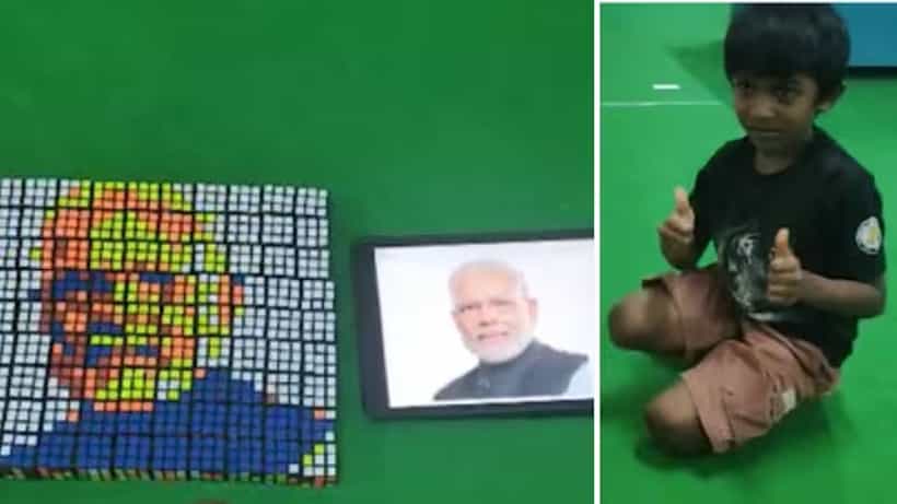 ರೂಬಿಕ್ಸ್ ಕ್ಯೂಬ್ನಲ್ಲಿ ಪ್ರಧಾನಿ ಮೋದಿ ಚಿತ್ರ ಬಿಡಿಸಿದ 6 ರ ಪೋರ