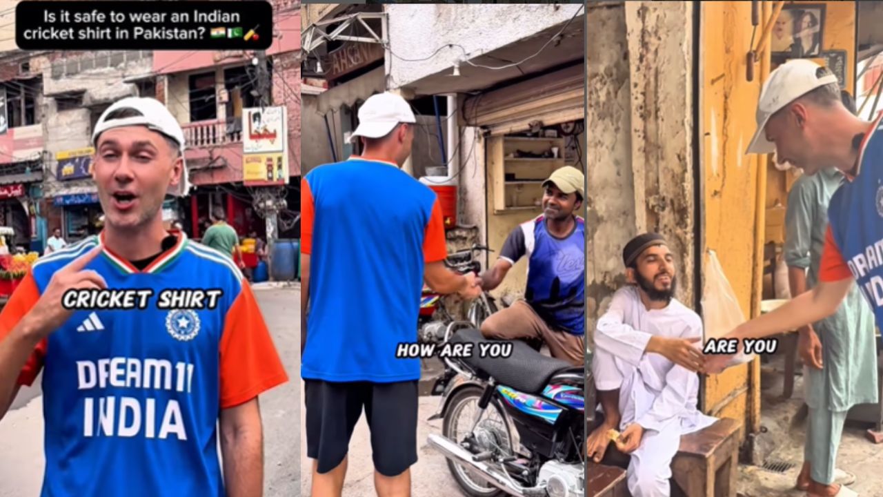 ಪಾಕಿಸ್ತಾನದ ಬೀದಿಗಳಲ್ಲಿ ಭಾರತೀಯ ಕ್ರಿಕೆಟ್ ತಂಡದ ಜೆರ್ಸಿ ಹಾಕಿಕೊಂಡು ಅಡ್ಡಾಡಿದ ಬ್ರಿಟಿಷ್ ಪ್ರಜೆ
