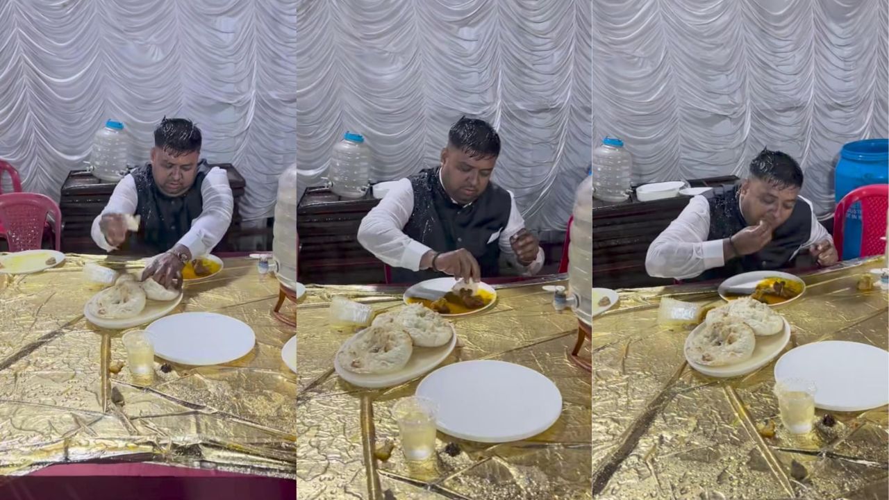 Video : ಮಳೆ ಬಂದ್ರೆ ಏನಂತೆ, ಹೊಟ್ಟೆ ಕೇಳುತ್ತಾ : ಒದ್ದೆಯಾಗಿದ್ರೂ ಗಡದ್ದಾಗಿ ಊಟ ಮಾಡಿದ ಪುಣ್ಯಾತ್ಮ