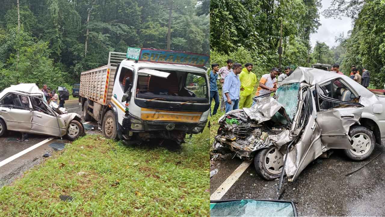 ಮಡಿಕೇರಿಯಲ್ಲಿ ಭೀಕರ ಅಪಘಾತ: ಕಾರು-ಲಾರಿ ಮುಖಾಮುಖಿ ಡಿಕ್ಕಿ, ನಾಲ್ವರು ದುರ್ಮರಣ