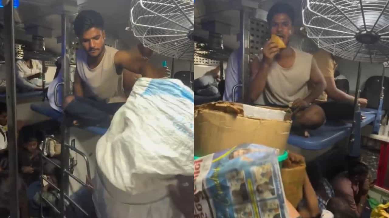 Video: ರೈಲಿನಲ್ಲಿ ಬಡ ವ್ಯಾಪಾರಿ ಚೀಲದಲ್ಲಿದ್ದ ತಿಂಡಿ ಎಗರಿಸಿದ ಪ್ರಯಾಣಿಕ