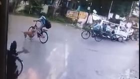 ಸೈಕಲ್​ ಮೇಲೆ ಹೋಗುತ್ತಿದ್ದ ವಿದ್ಯಾರ್ಥಿ ಮೇಲೆ ಬೀದಿ ನಾಯಿ ದಾಳಿ