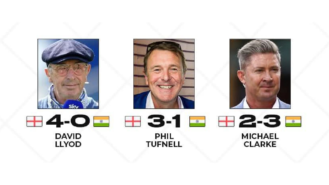 ಇಂಗ್ಲೆಂಡ್​ನ ಮಾಜಿ ಆಟಗಾರ ಸ್ಕೈ ಸ್ಪೋರ್ಟ್ಸ್​ ಕಾಮೆಂಟೇಟರ್ ಡೇವಿಡ್ ಲಾಯ್ಡ್​ ಈ ಬಾರಿ ಭಾರತ ತಂಡ 4-0 ಅಂತರದಿಂದ ಸೋಲಲಿದೆ ಎಂದು ಭವಿಷ್ಯ ನುಡಿದಿದ್ದರು. ಇನ್ನು ಮಾಜಿ ಕ್ರಿಕೆಟಿಗ ಫಿಲ್ ಟಫ್ನೆಲ್ ಇಂಗ್ಲೆಂಡ್ ತಂಡವು 3-1 ಅಂತರದಿಂದ ಸರಣಿ ಗೆಲ್ಲಲಿದೆ ಎಂದಿದ್ದರು. ಆದರೆ ಮತ್ತೊಂದೆಡೆ ಆಸ್ಟ್ರೇಲಿಯಾ ತಂಡದ ಮಾಜಿ ನಾಯಕ ಮೈಕಲ್ ಕ್ಲಾರ್ಕ್​ ಈ ಬಾರಿ ಇಂಗ್ಲೆಂಡ್ ತಂಡವನ್ನು 2-3 ಅಂತರದಿಂದ ಭಾರತ ಮಣಿಸಲಿದೆ ಎಂದು ಭವಿಷ್ಯ ನುಡಿದಿದ್ದರು.