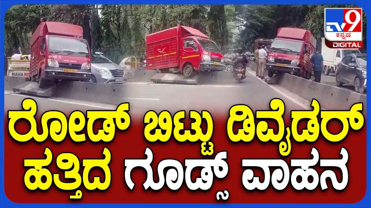 ಚಾಲಕನ ನಿಯಂತ್ರಣ ತಪ್ಪಿ ಡಿವೈಡರ್ ಏರಿದ ಗೂಡ್ಸ್ ವಾಹನ: ವಿಡಿಯೋ ನೋಡಿ ಚಾಲಕನ ನಿಯಂತ್ರಣ ತಪ್ಪಿ ಡಿವೈಡರ್ ಏರಿದ ಗೂಡ್ಸ್ ವಾಹನ: ವಿಡಿಯೋ ನೋಡಿ