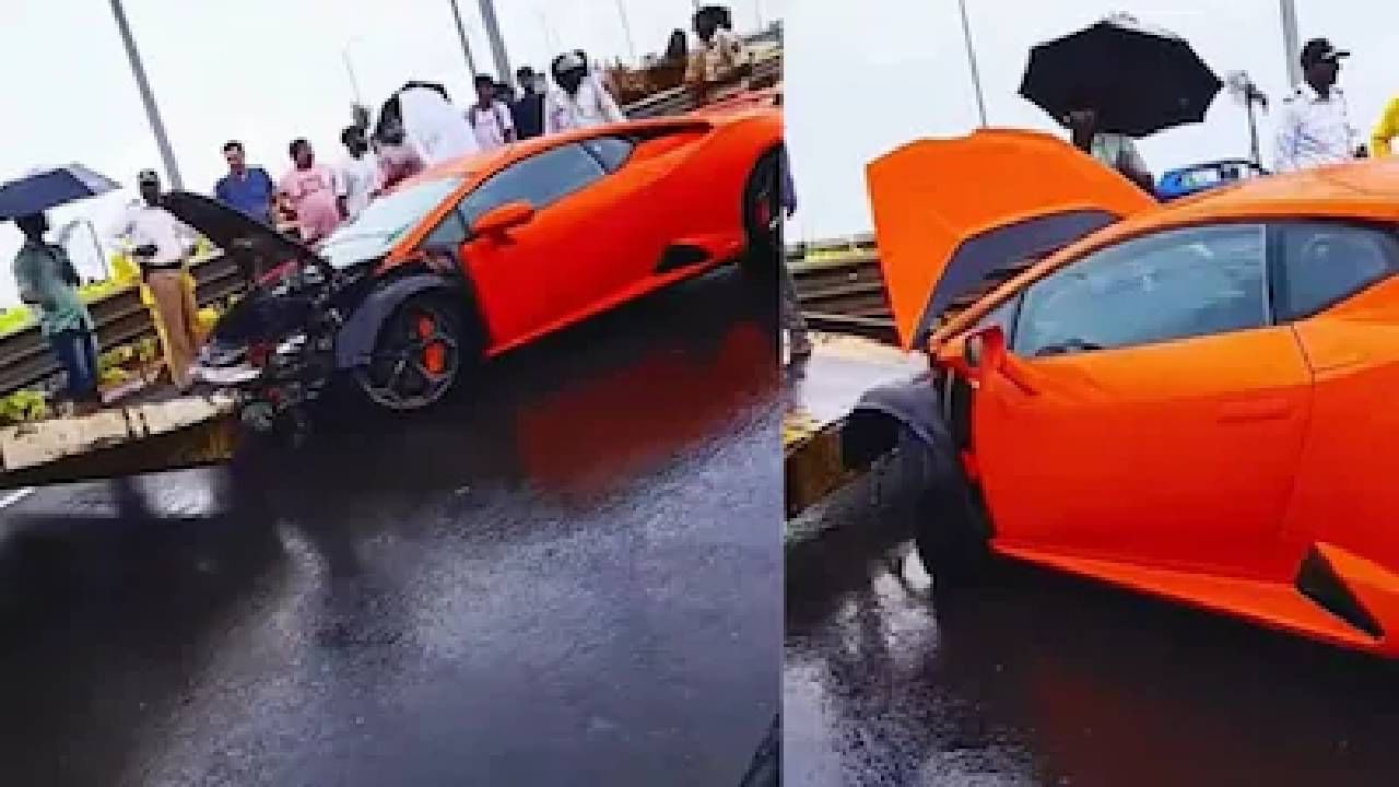 ಚಾಲಕನ ನಿಯಂತ್ರಣ ತಪ್ಪಿ ಡಿವೈಡರ್​ಗೆ ಡಿಕ್ಕಿ ಹೊಡೆದ ಲ್ಯಾಂಬೊರ್ಗಿನಿ, ಭಯಾನಕ ವಿಡಿಯೋ ನೋಡಿ